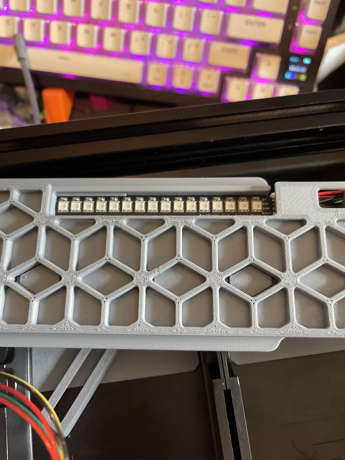 A close look at the front panel detail and its LED strip.